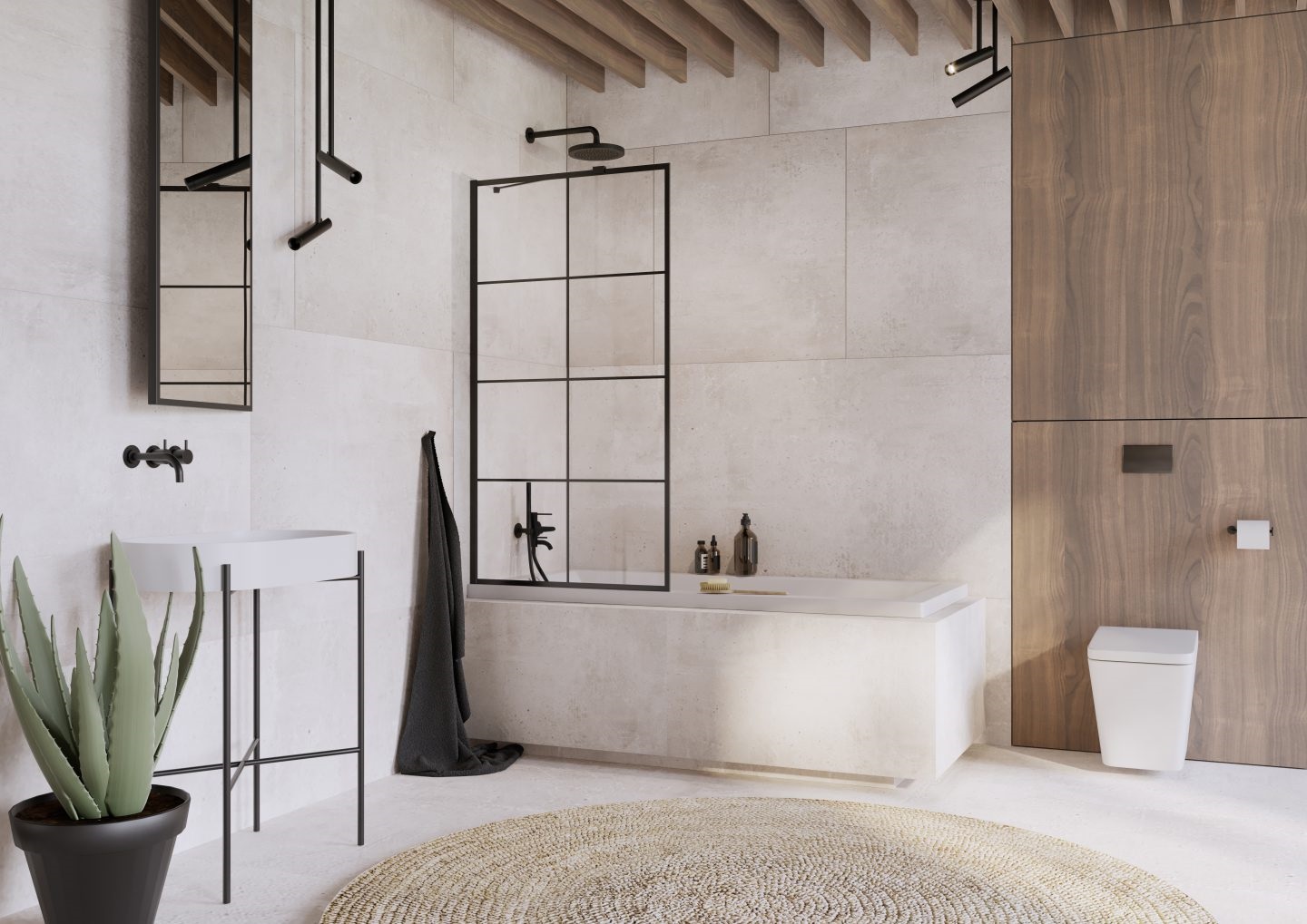 Radaway Idea PNJ II, шторка на ванну 50 см, 
стекло прозрачное EasyClean/Factory, профиль черный матовый