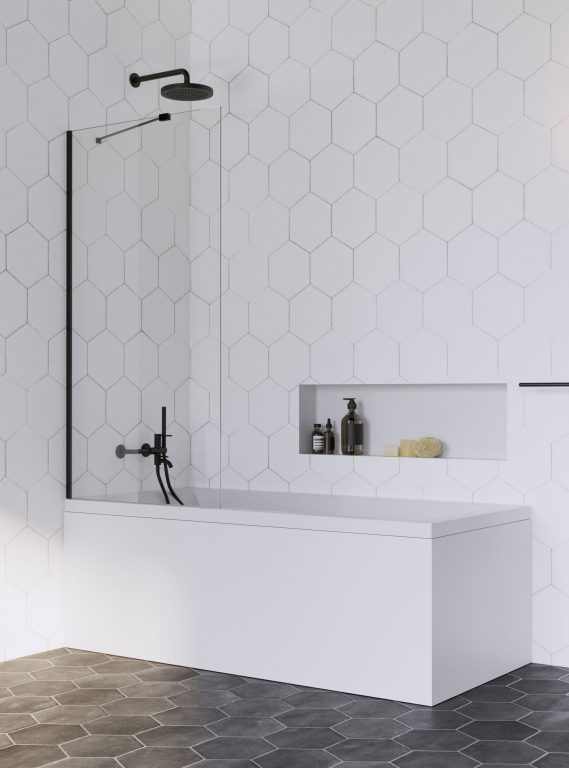 Radaway Idea PNJ II, шторка на ванну 100 см, 
стекло прозрачное EasyClean, профиль черный матовый